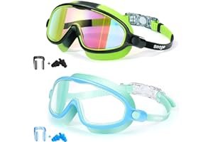 Seago Swim Goggles 2 Pack Anti-Fog Anti-UV Wide View Swimming Goggles for Kids 3-15