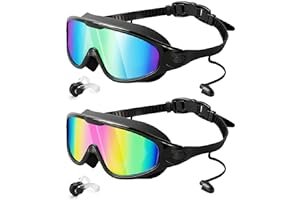 Rantizon Swim Goggles 2 Pack, Wide View Anti Fog&UV Swimming Goggles for Audlt, No Leaking Swim Glasses for Men Women Youth