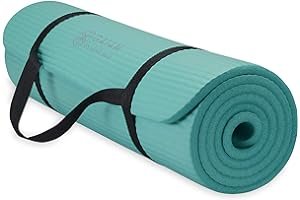 Gaiam Essentials Thick Yoga Mat Fitness & Exercise Mat with Easy-Cinch Yoga Mat Carrier Strap, 72″L x 24″W x 2/5 Inch Thick