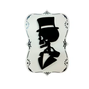 Halloween Black & White Skeleton Silhouette in Top Hat Sign Decoration, 9 in, by Way To Celebrate