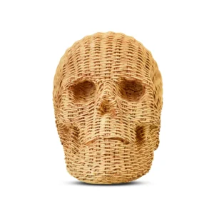 Halloween Brown Faux Rattan Resin Skull Tabletop Decor, 5.5 in, by Way To Celebrate